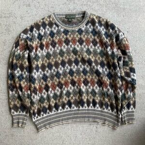 Vintage 90s Croft & Barrow fall patchwork argyle multi color sweater